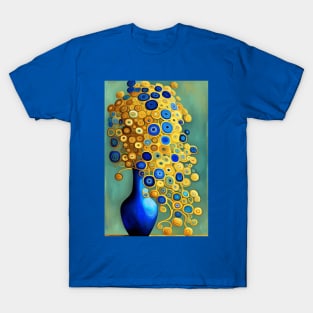 Blue and Gold Flowers in a Blue Vase Still Life Painting T-Shirt